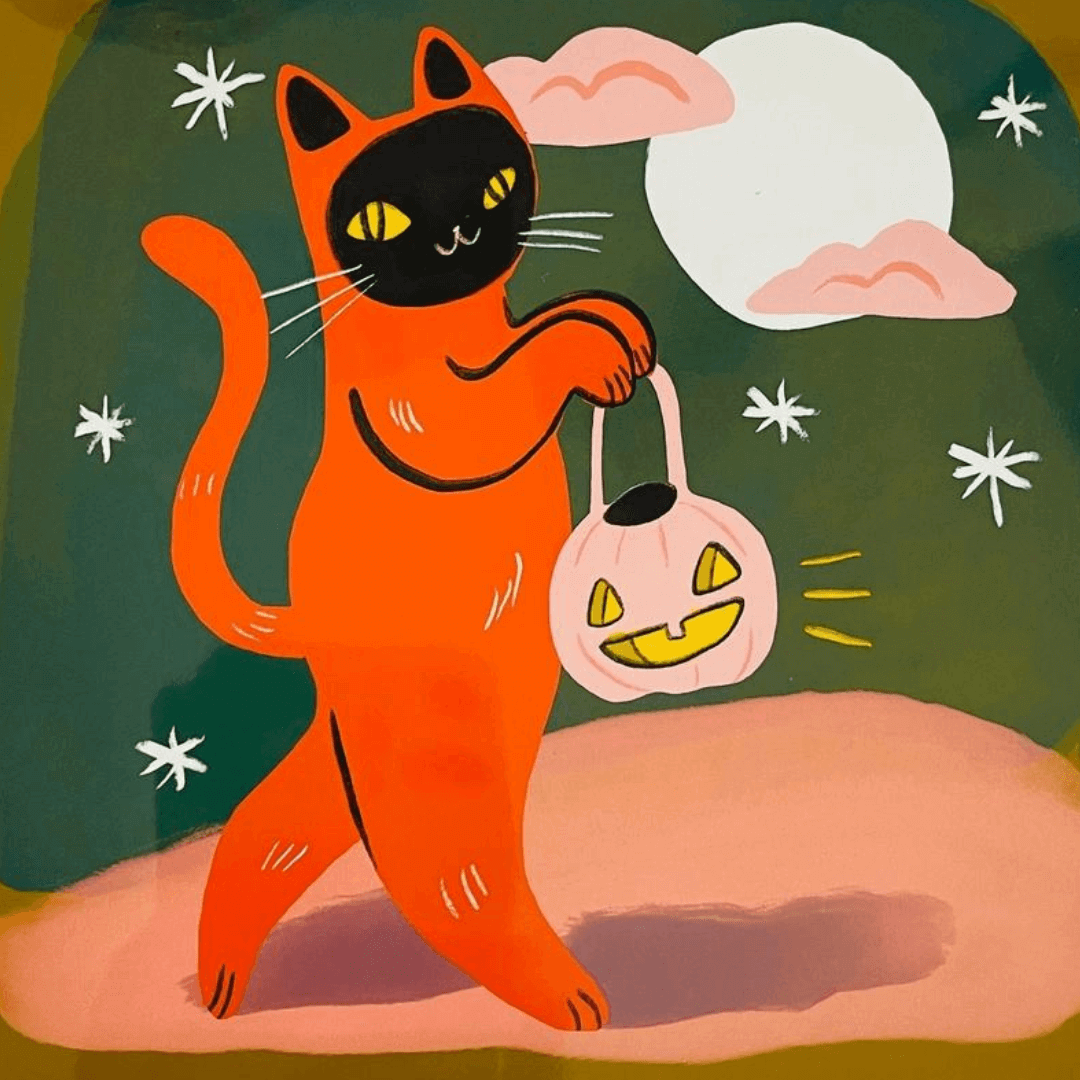Trick or Treat Orange Cat Print Modern Art Prints – Phil and Pearl