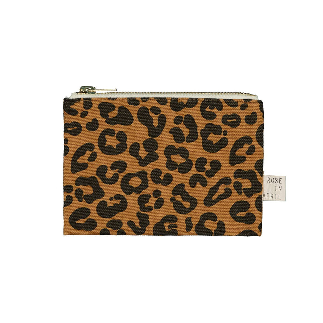 Marie Purse in caramel leopard print, 100% cotton, 10x15 cm, perfect for organizing small accessories, made in Portugal.