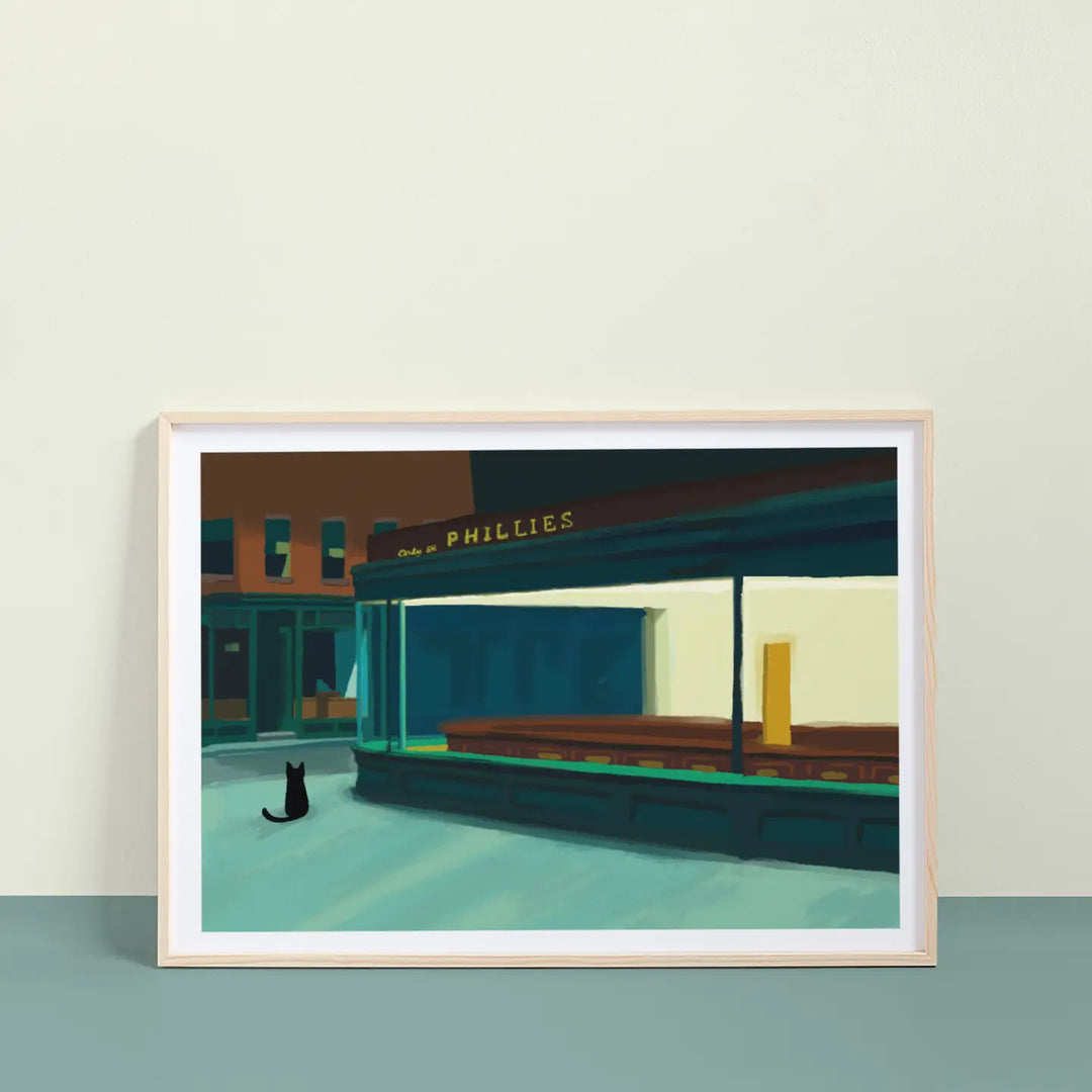 Hoppurr Night Cat Art Print