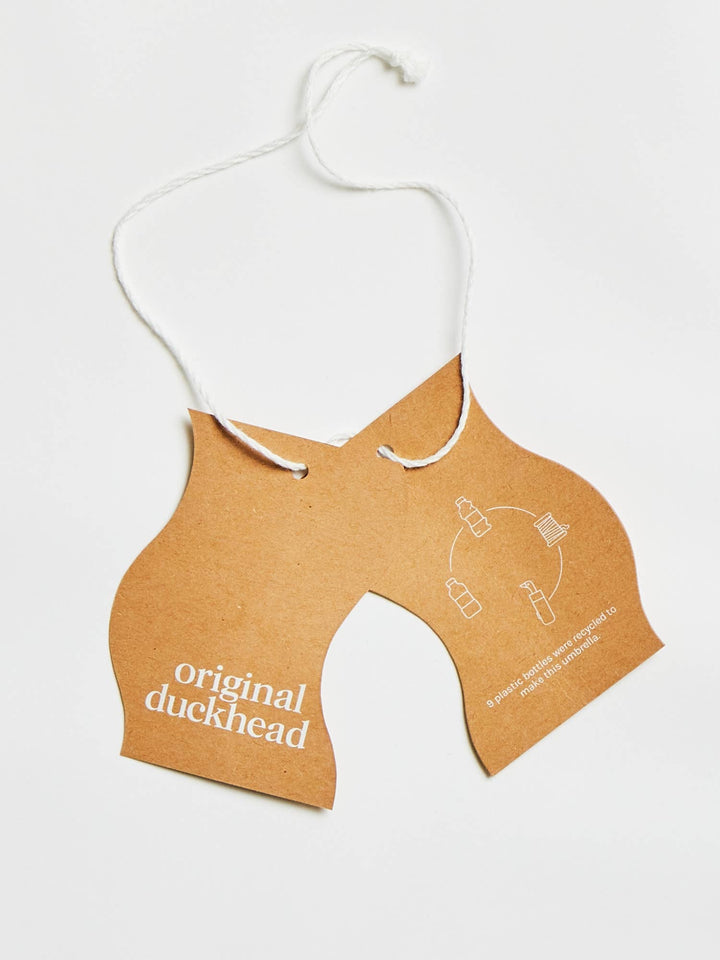 Duck Umbrella - Fuchsia Arty Cats product tag showcasing eco-friendly design details.