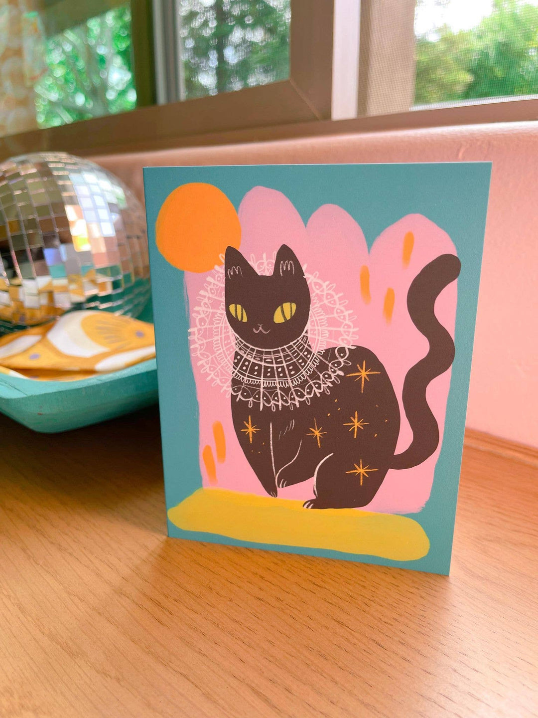 Fancy Black Cat Blank Greeting Card