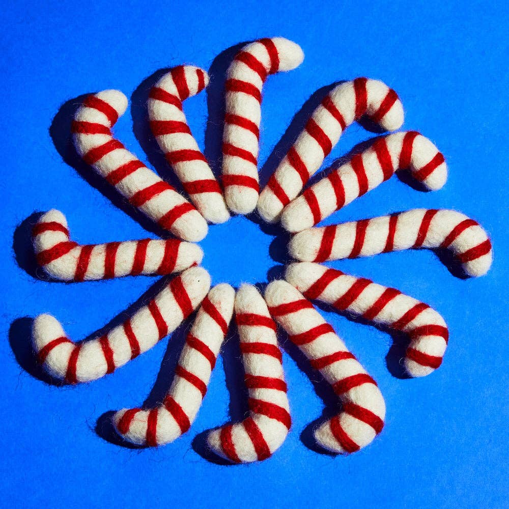 Felted Wool Candy Cane Cat Toy