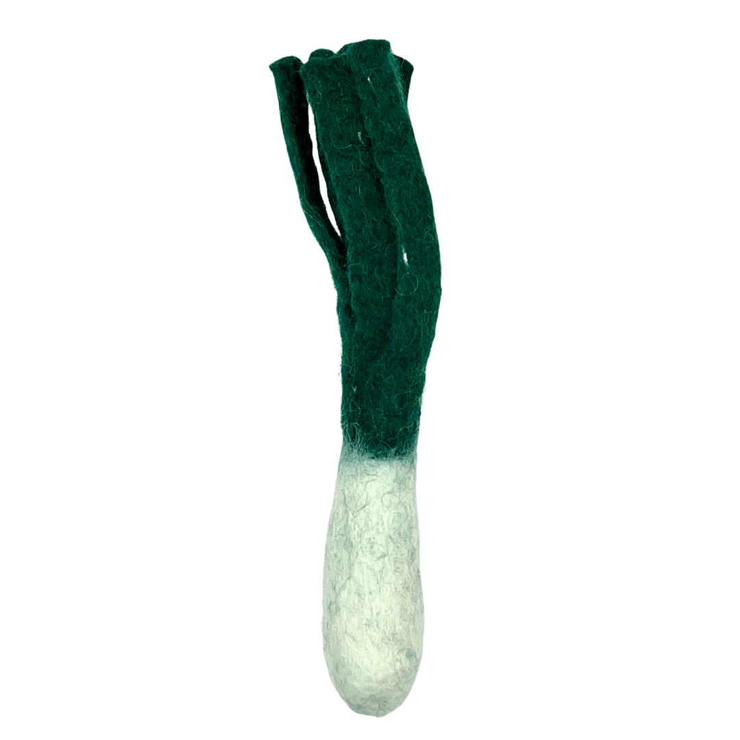 Lean Leek felt cat toy, perfect for playtime, encouraging your cat to throw, spin, and roll for leaky fun.