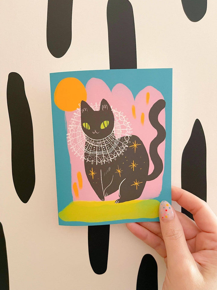 Fancy Black Cat Blank Greeting Card