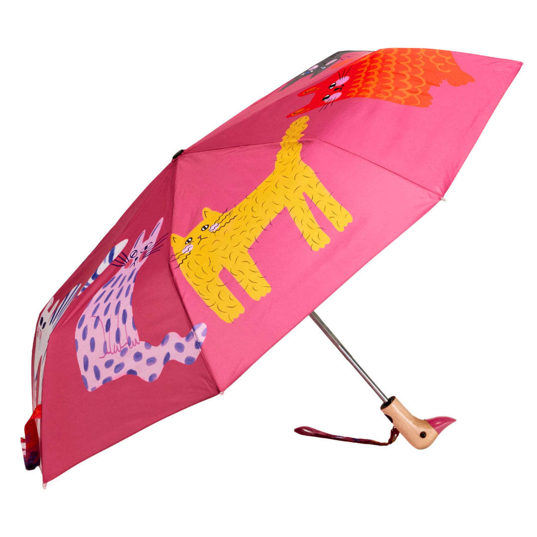 Duck Umbrella - Fuchsia Arty Cats featuring playful cat designs on a vibrant pink canopy.