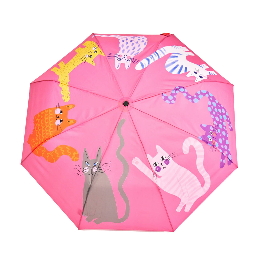 Duck Umbrella - Fuchsia Arty Cats featuring colorful cat designs on a pink canopy.