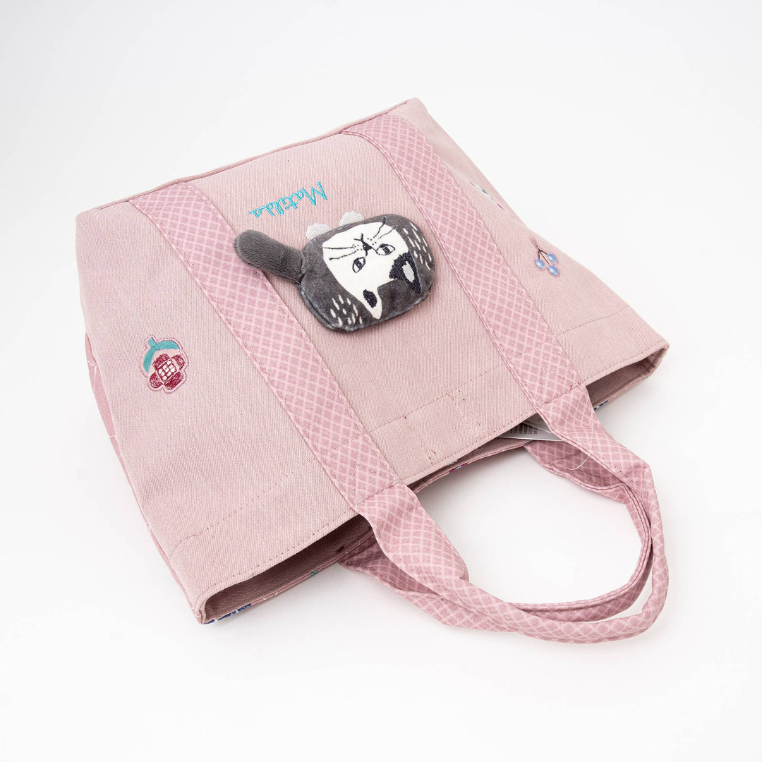 Kusuguru Japan Canvas Tote Bag with Embroidered Cat