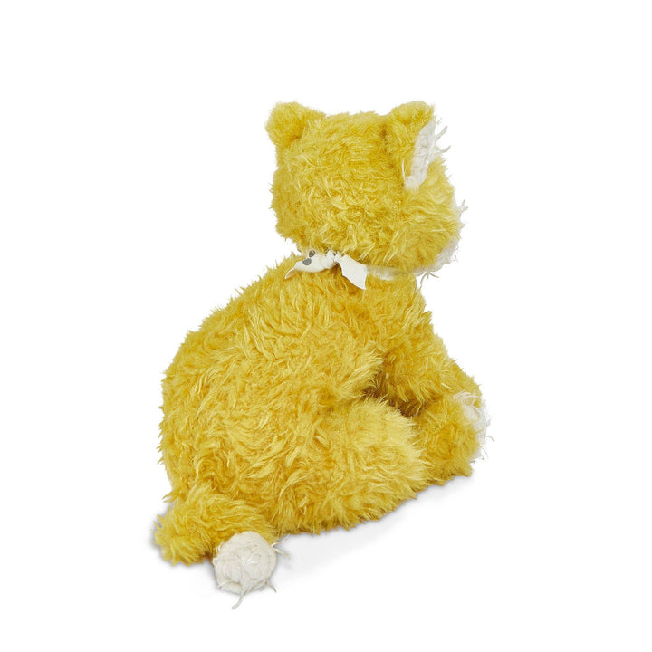 Mustard yellow Alley Cat stuffed animal with a cream scarf, perfect for cat themed gifts for kids and unique stuffed animals for kids.