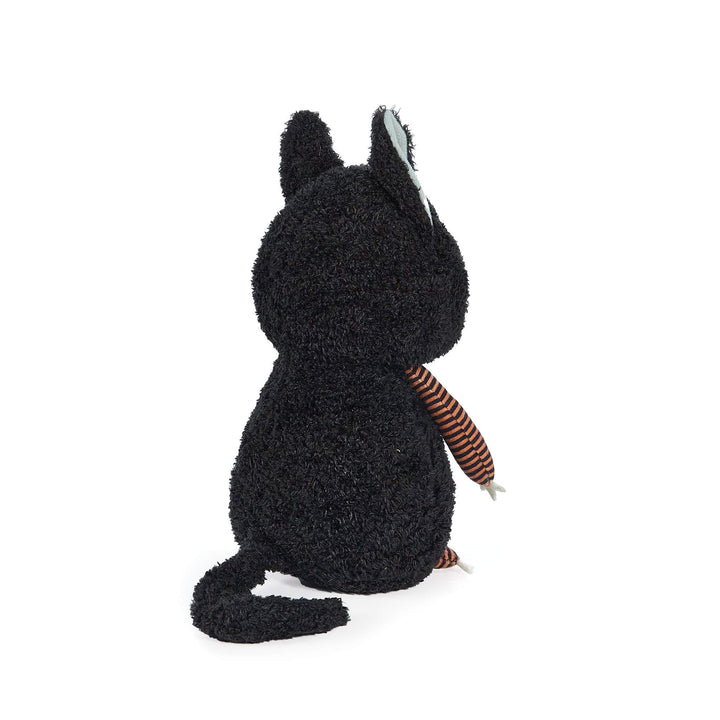 Rear view of Limited Edition Boo Boo Kitty Cat with soft black fur and orange and black striped arms, featuring glow in the dark ears.