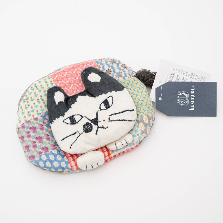 Kusuguru Japan Patchwork Cat Face Coin Pouch