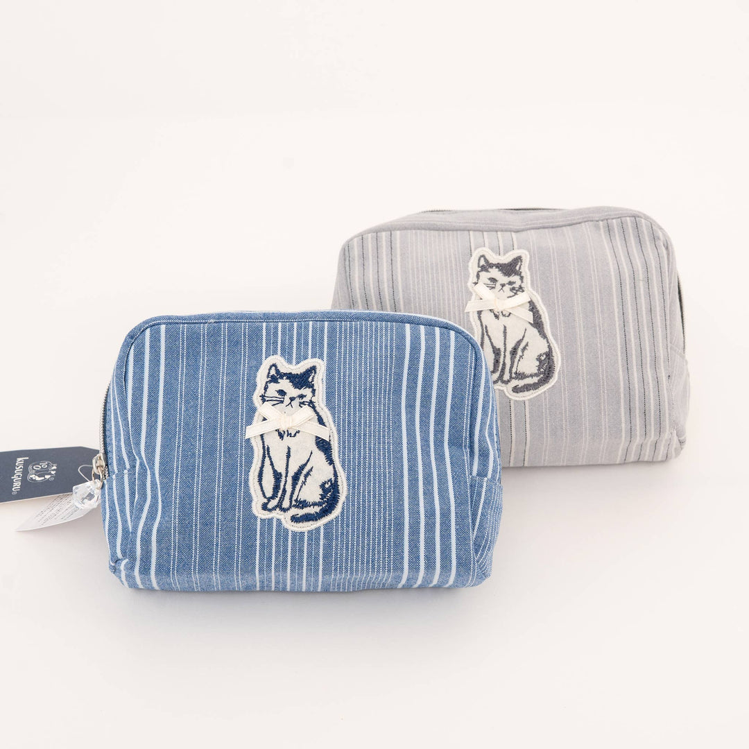 Kusuguru Japan Embroidered "Bowtie Cat" Multi-Dual Zi Pouch