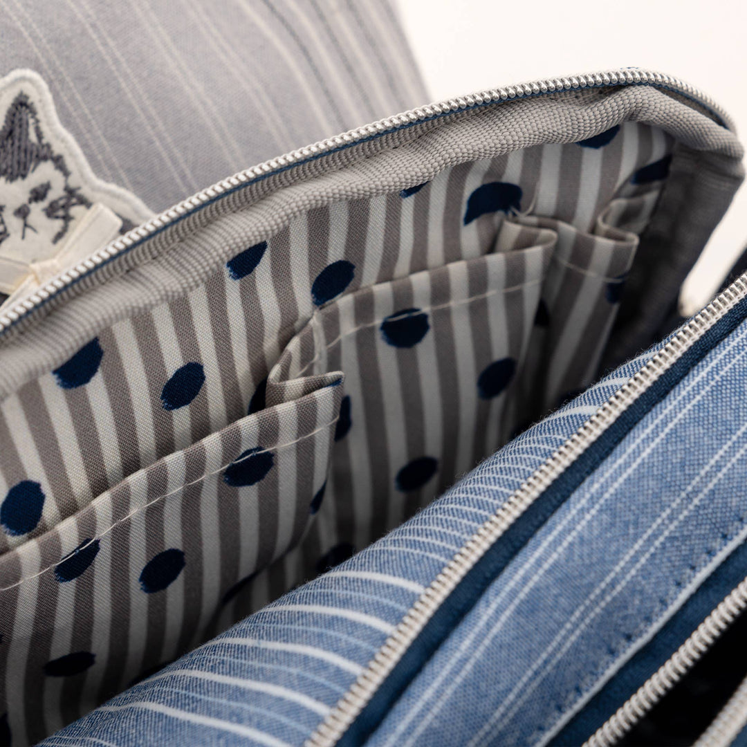 Kusuguru Japan Embroidered "Bowtie Cat" Multi-Dual Zi Pouch