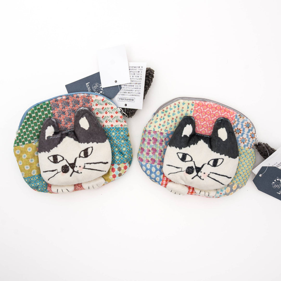 Kusuguru Japan Patchwork Cat Face Coin Pouch