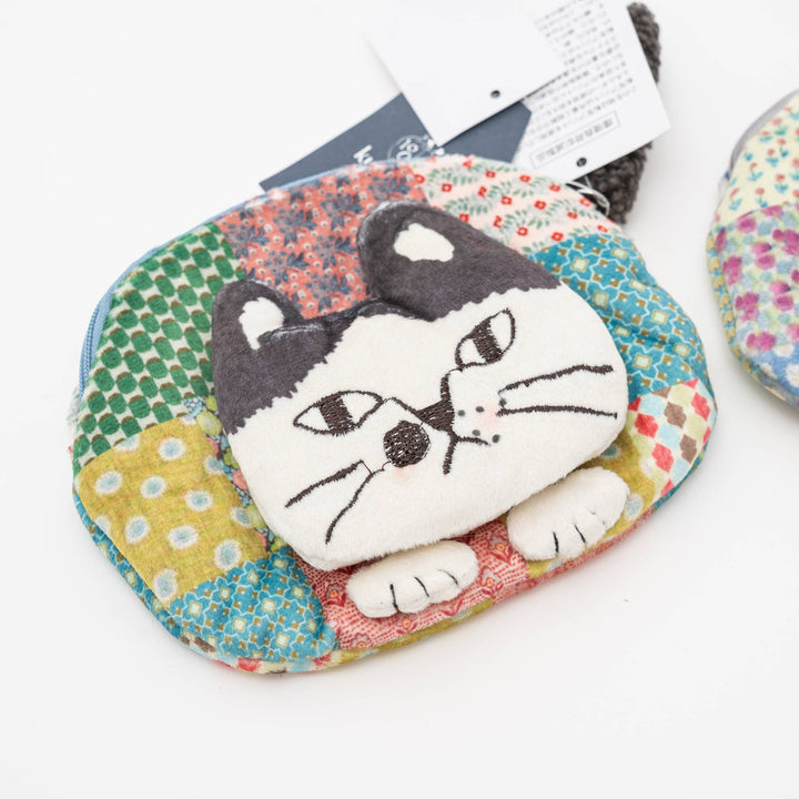 Kusuguru Japan Patchwork Cat Face Coin Pouch