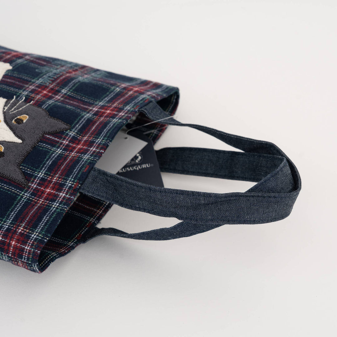 Kusuguru Japan Nago Cat Embroidered Small Tote - Navy Blue