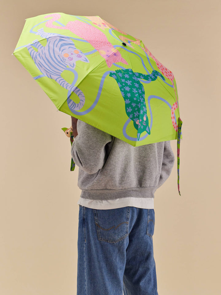 Duck Umbrella - Lime Arty Cats in eco-friendly design with playful cat illustrations.
