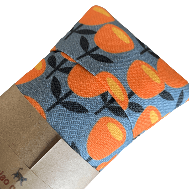 Colorful orange floral pattern on Fiona's Fleurs D’Oranger organic catnip cat kicker toy.