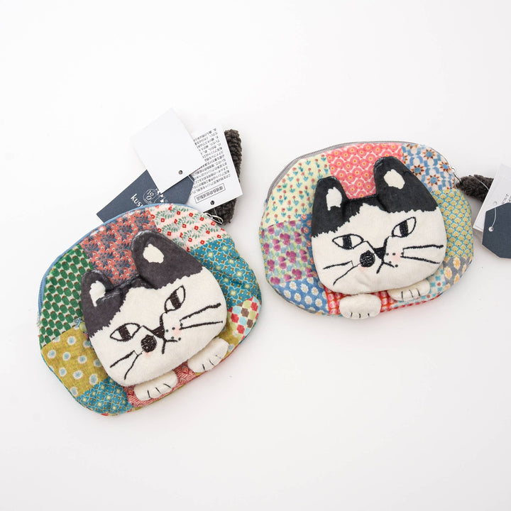 Kusuguru Japan Patchwork Cat Face Coin Pouch