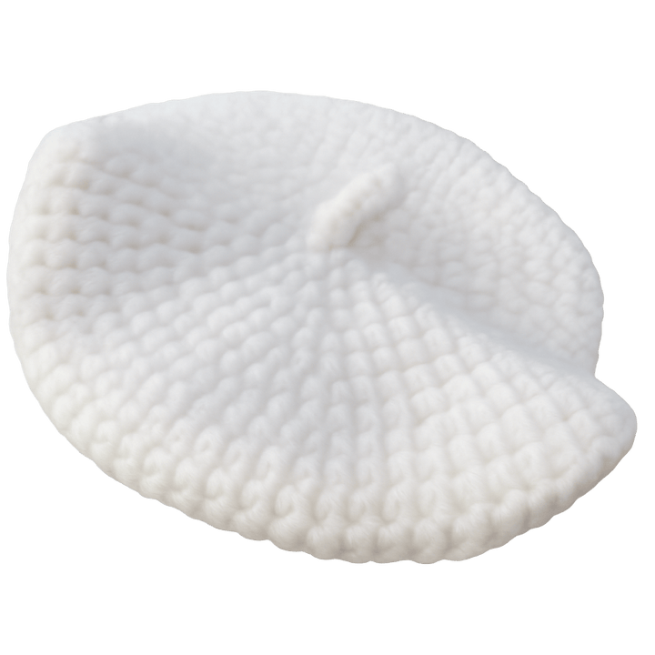 Handmade white crocheted cat beret hat from Phil & Pearl, perfect for stylish feline look.