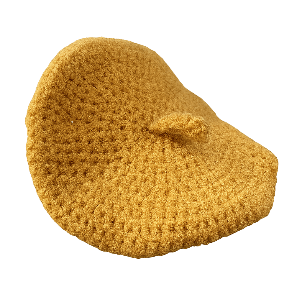 Handcrafted crochet cat beret hat in warm yellow, perfect for adding style to your pet's look.
