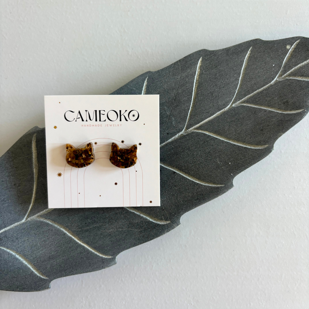 Crushed Gemstone Cat Stud Earrings