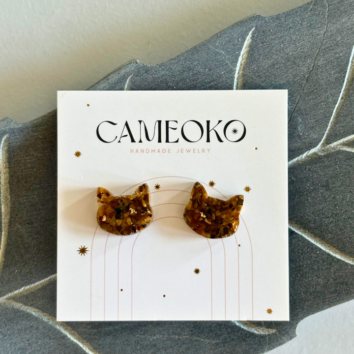 Crushed Gemstone Cat Stud Earrings