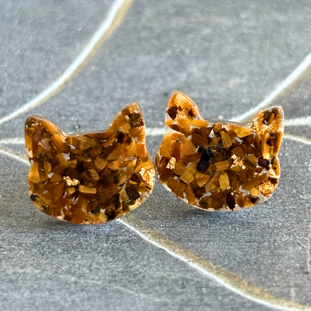 Crushed Gemstone Cat Stud Earrings