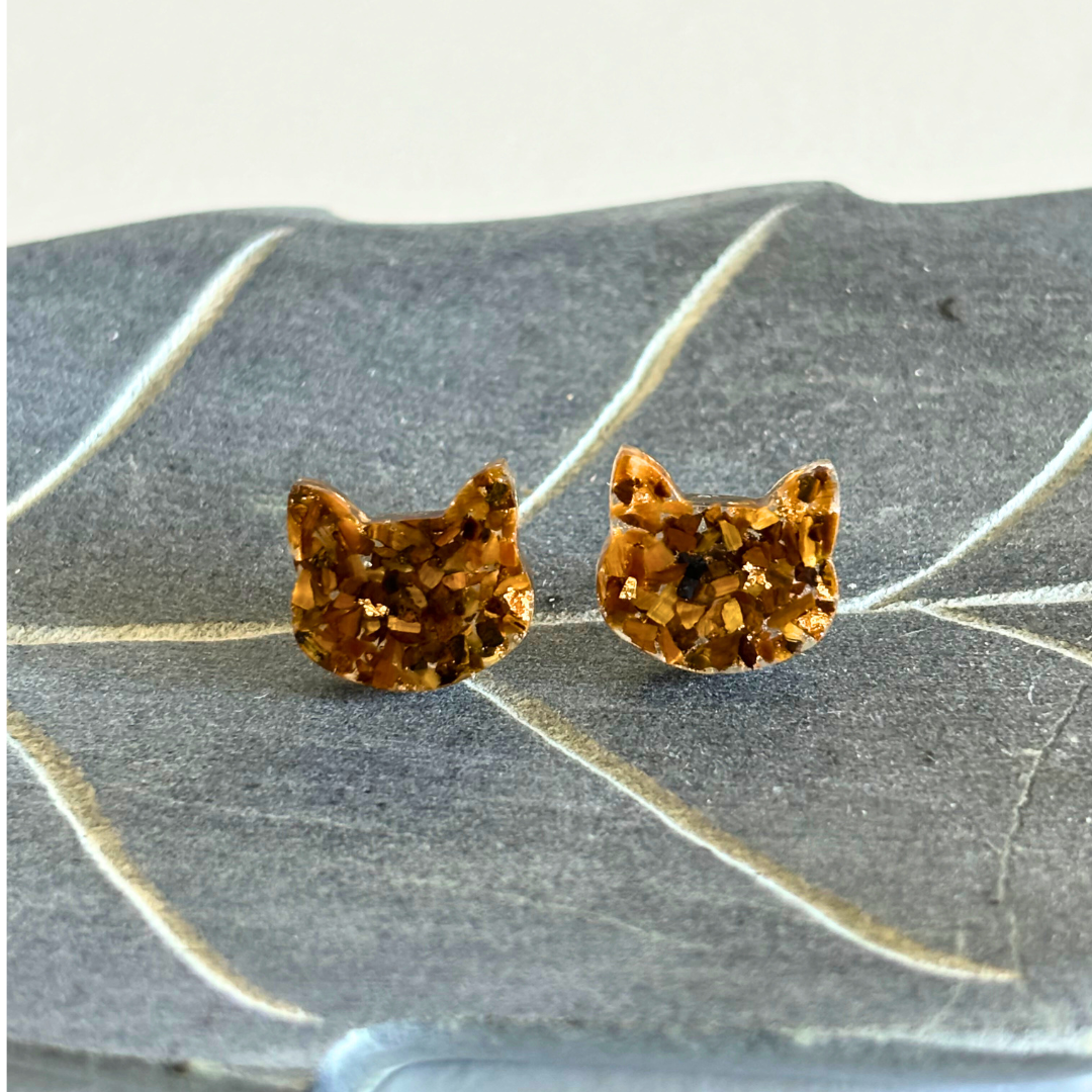 Crushed Gemstone Cat Stud Earrings