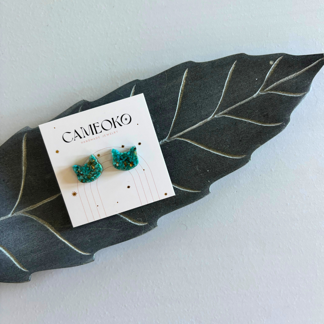 Crushed Gemstone Cat Stud Earrings