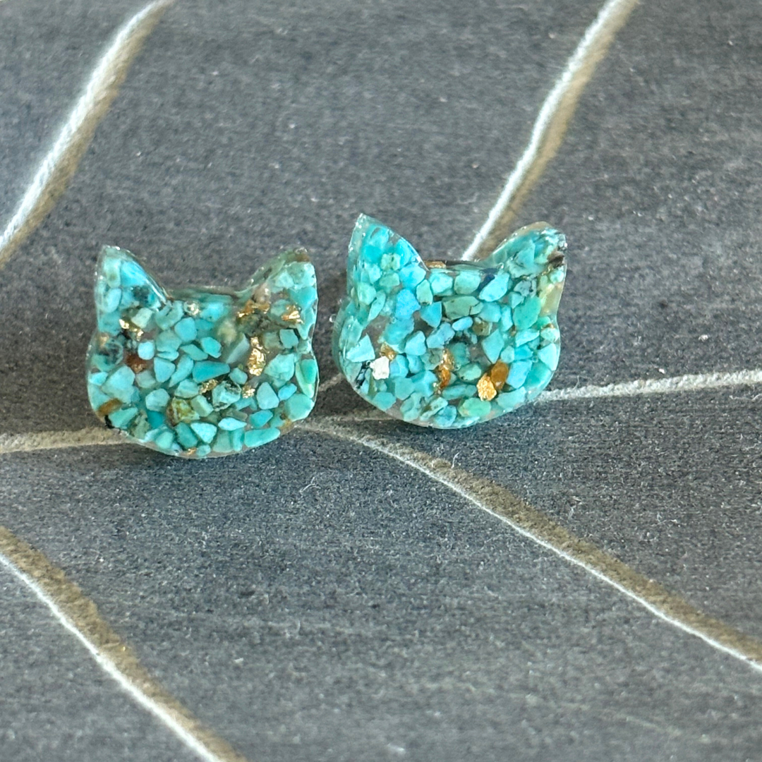 Crushed Gemstone Cat Stud Earrings