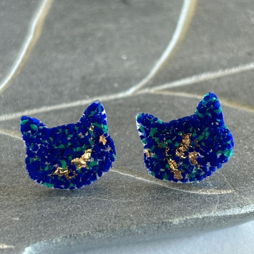 Crushed Gemstone Cat Stud Earrings