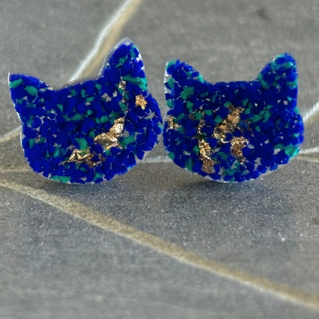 Crushed Gemstone Cat Stud Earrings