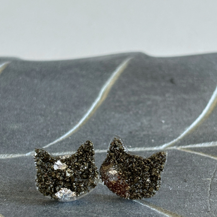 Crushed Gemstone Cat Stud Earrings