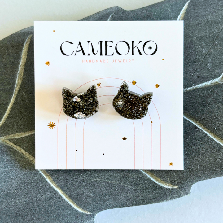 Crushed Gemstone Cat Stud Earrings