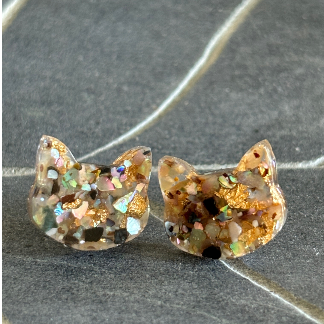 Crushed Gemstone Cat Stud Earrings