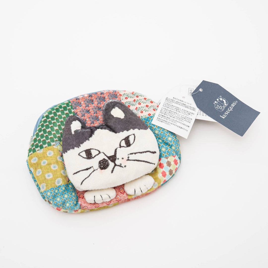 Kusuguru Japan Patchwork Cat Face Coin Pouch