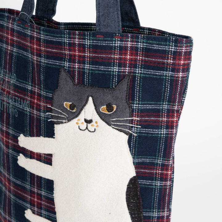 Kusuguru Japan Nago Cat Embroidered Small Tote - Navy Blue