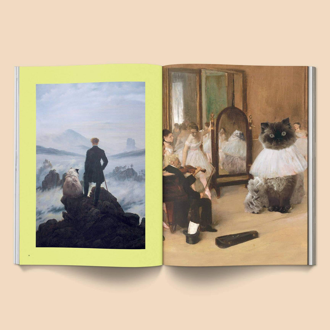 Catnip Magazine: Volume 2 featuring whimsical artwork of cats and landscapes inside a colorful magazine spread.