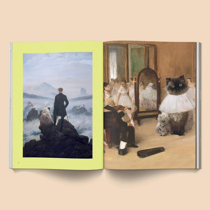 Catnip Magazine: Volume 2 featuring whimsical artwork of cats and landscapes inside a colorful magazine spread.