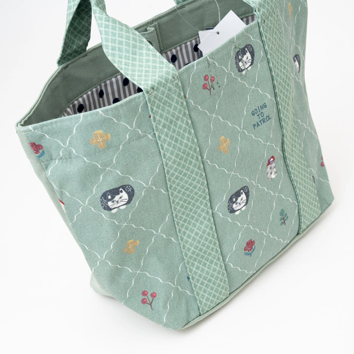 Kusuguru Japan Canvas Tote Bag with Embroidered Cat