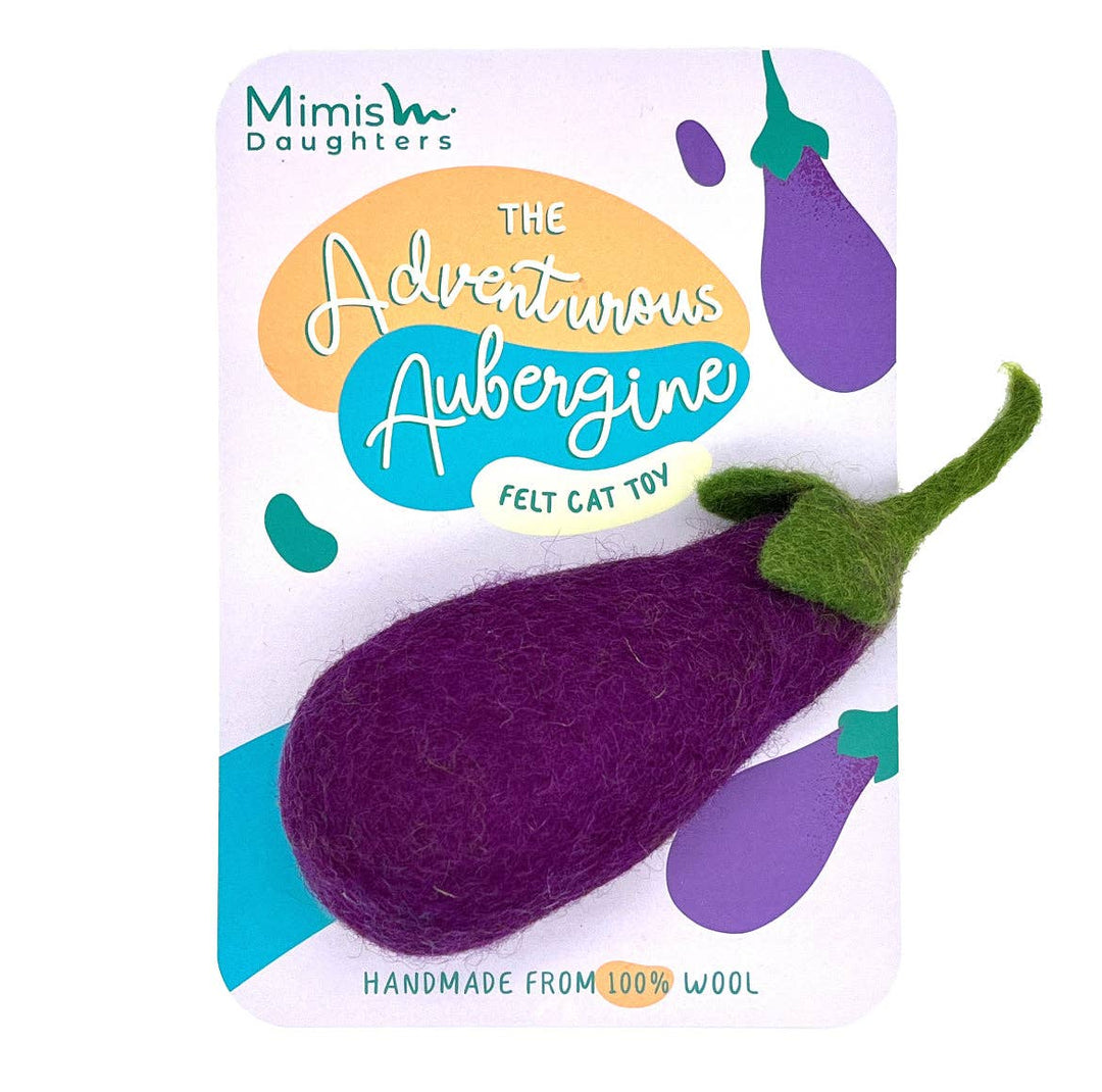 The Aubergine felt cat toy ,handmade from durable felt wool ,this toy is eco-friendly and handmade from ethically sourced materials. 