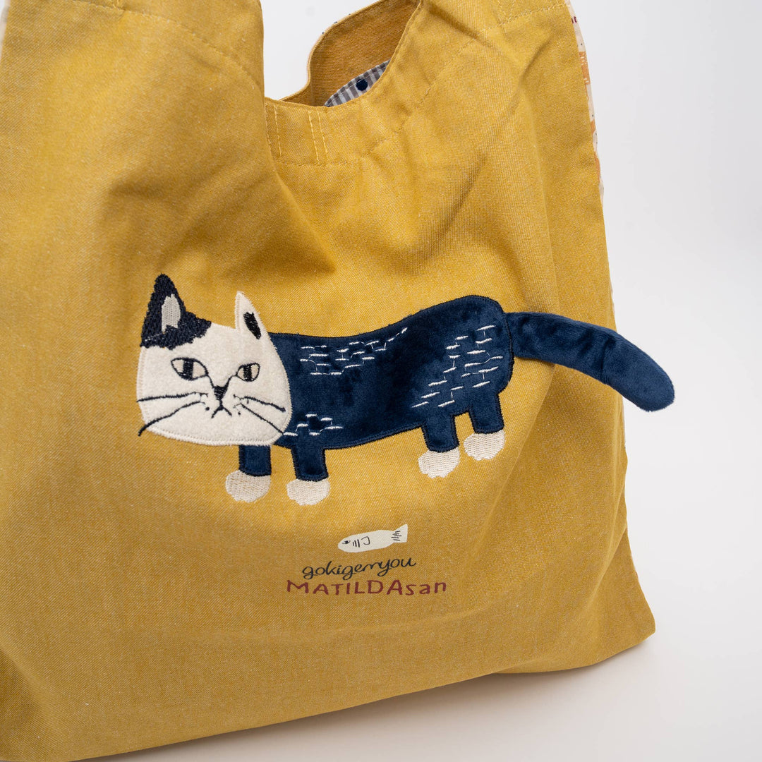 Kusuguru Japan Cats Embroidered Large Tote Bag - Yellow