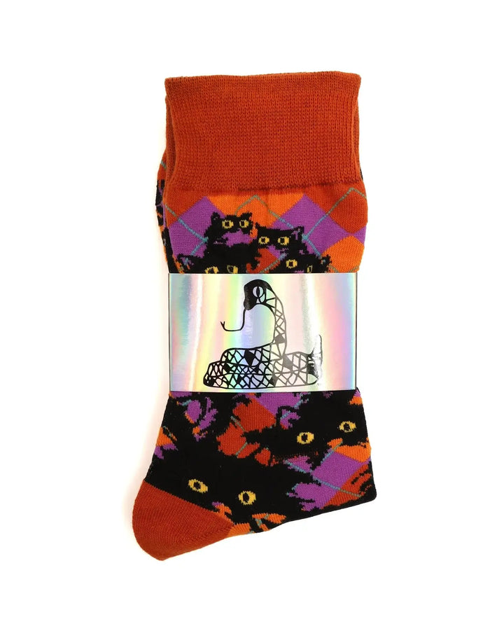 Burnt Sienna Argyle Kitty Socks