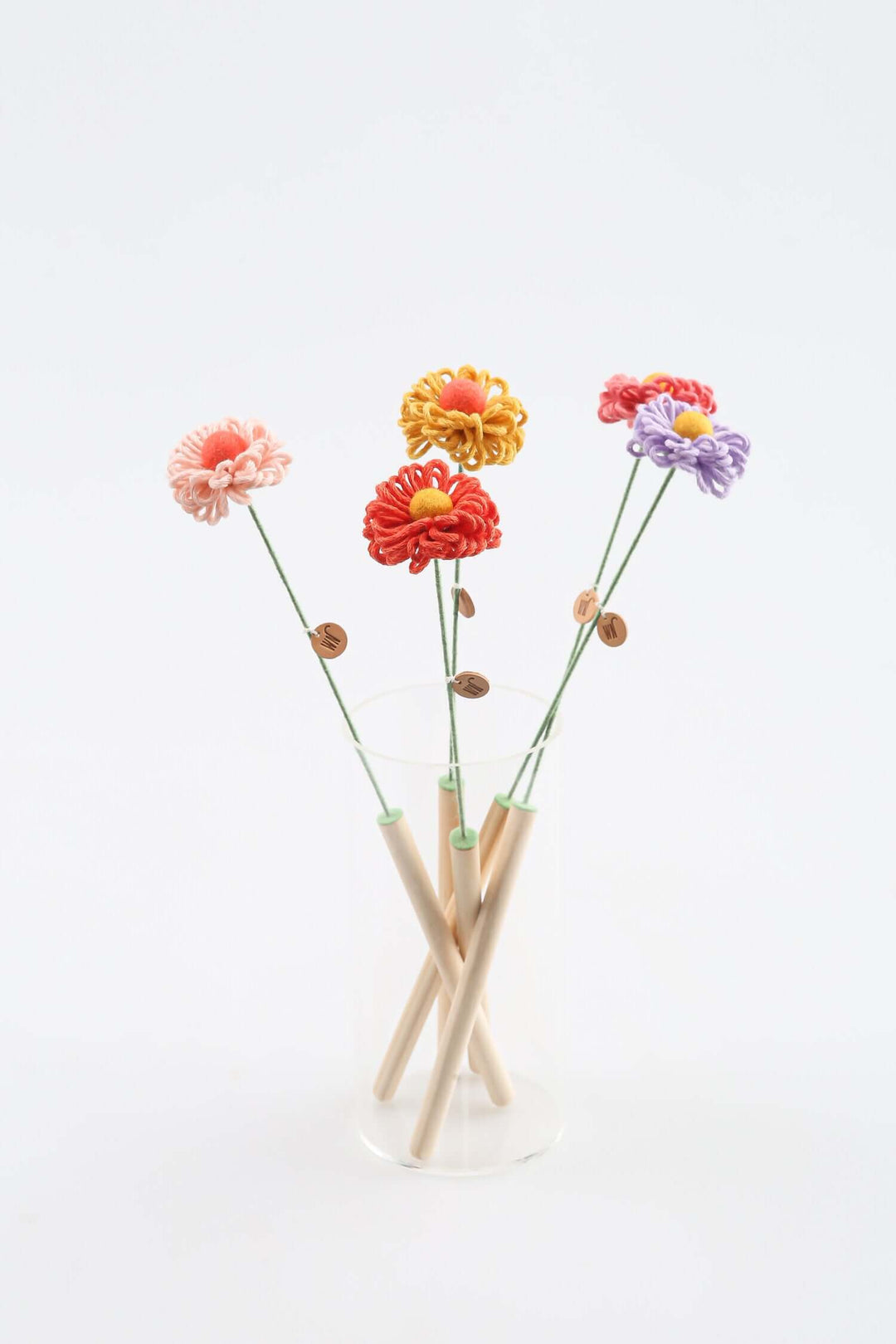 Colorful handmade flower stem cat toys in a vase, perfect cute and modern catnip toys for playful cats.