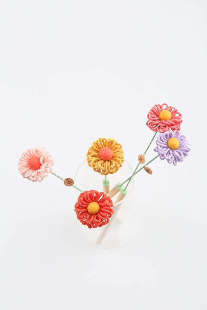 Colorful handmade flower stem cat toys made of wool, perfect for modern and cute catnip play.