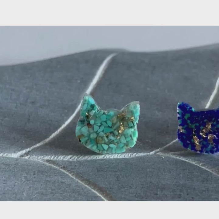 Crushed Gemstone Cat Stud Earrings