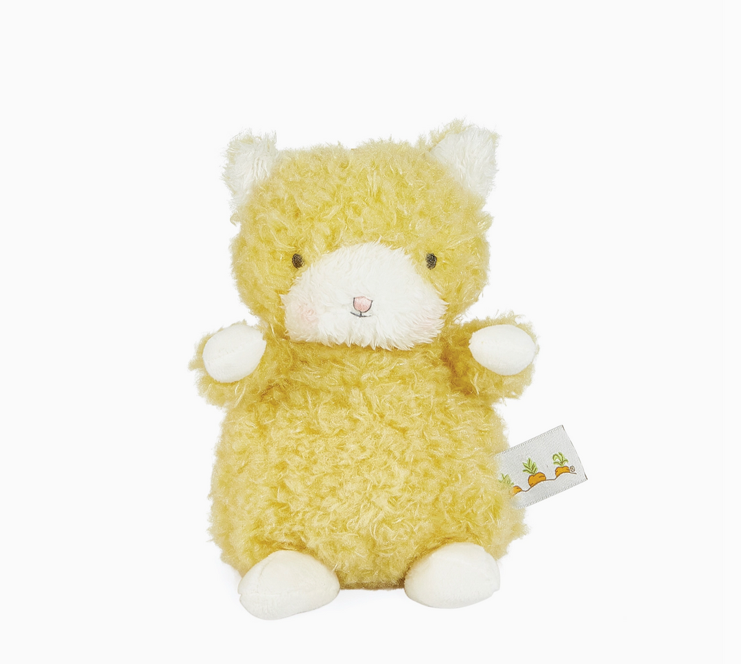 Wee Alley Cat stuffed animal with mustard yellow fur and cream muzzle, perfect for cuddling and snuggling, 8 inches tall.